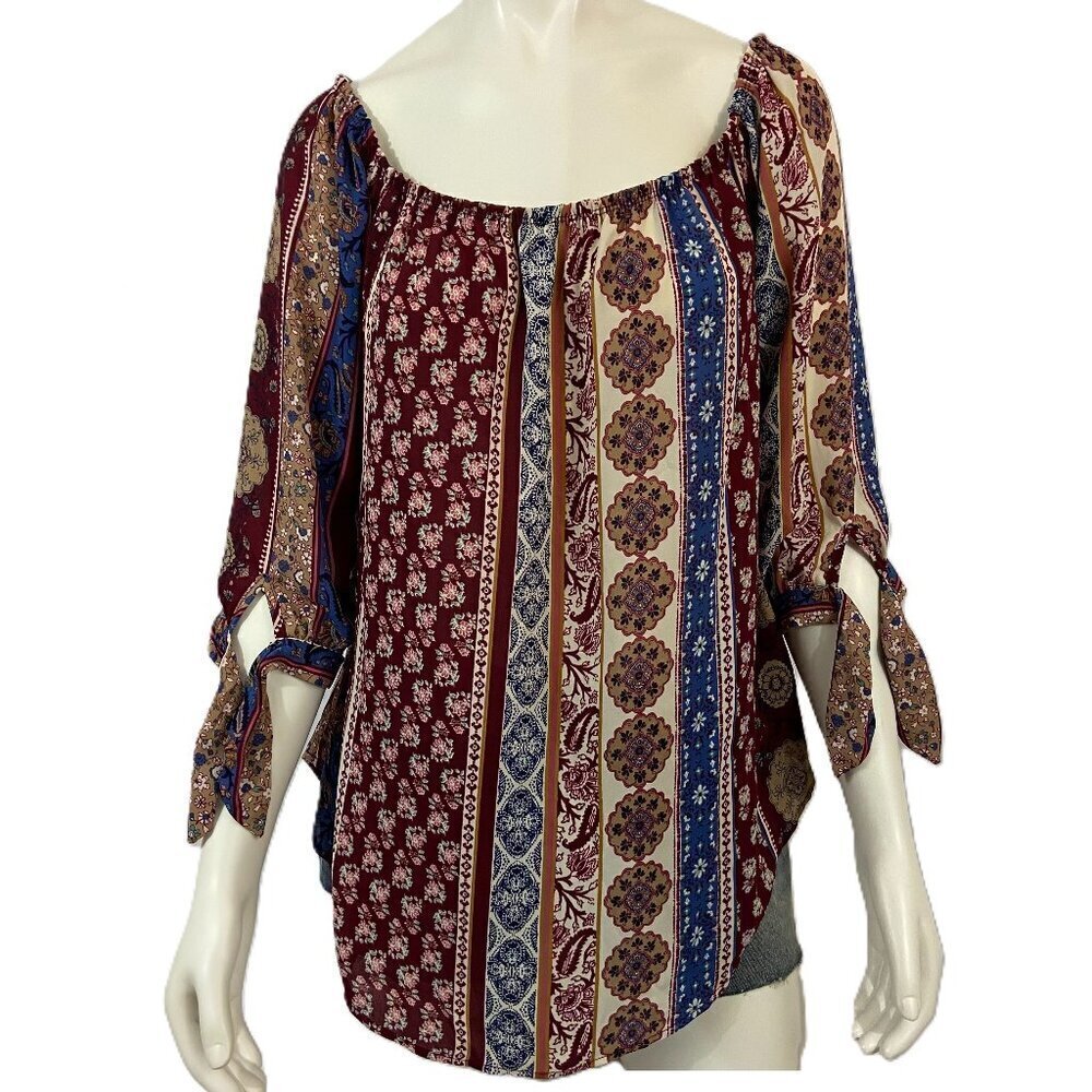 Moa Moa Women's Blouse Top Scoop Neck 1/2 Sleeve Boho Floral Size L New w/o Tags